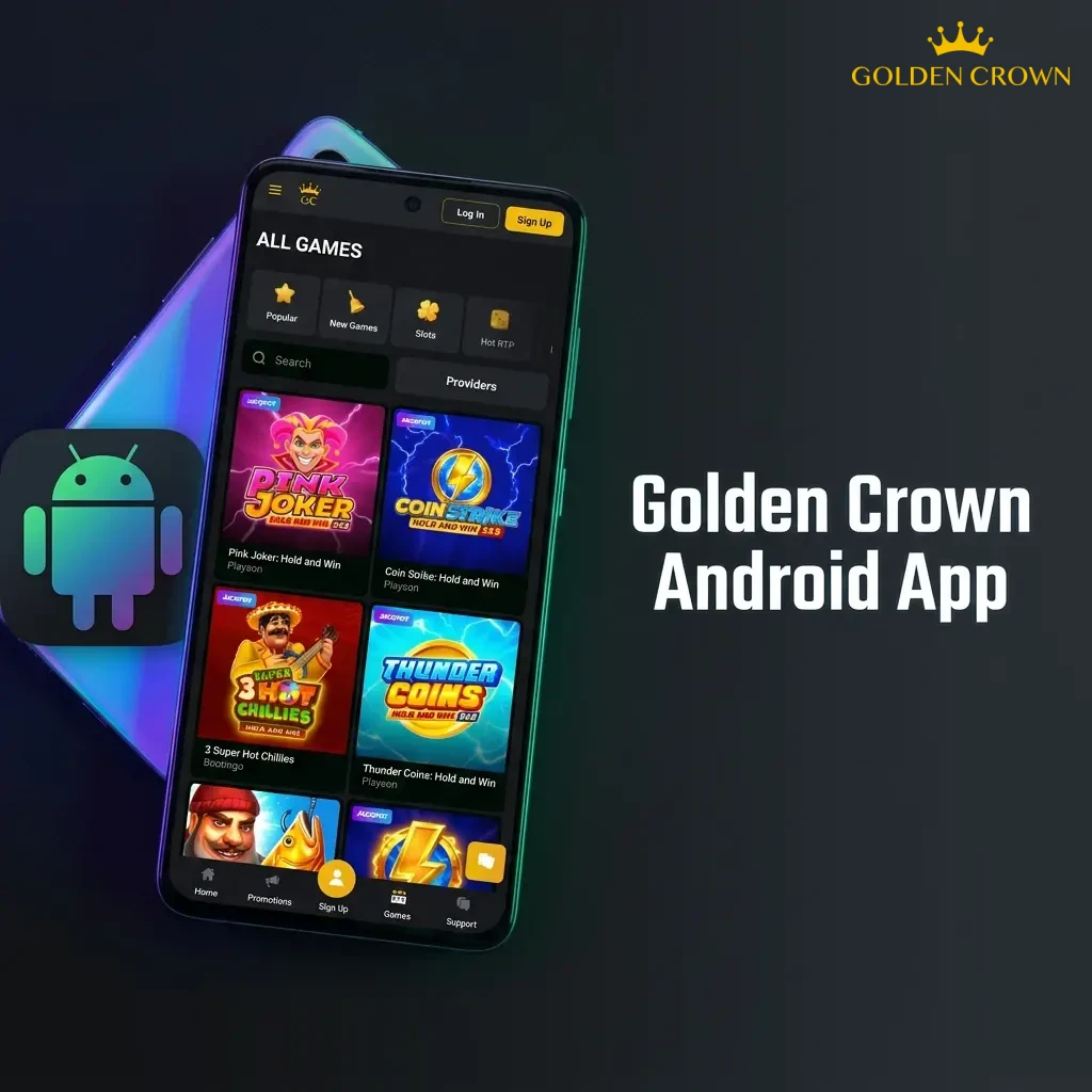 Android phone screen showing Golden Crown app installation steps from APK download outside Google Play Store