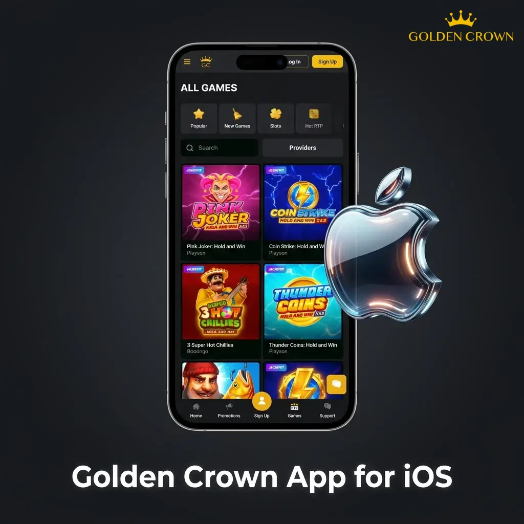 iOS app icon for Golden Crown on iPhone and iPad home screen, offering live betting and casino games without App Store download.