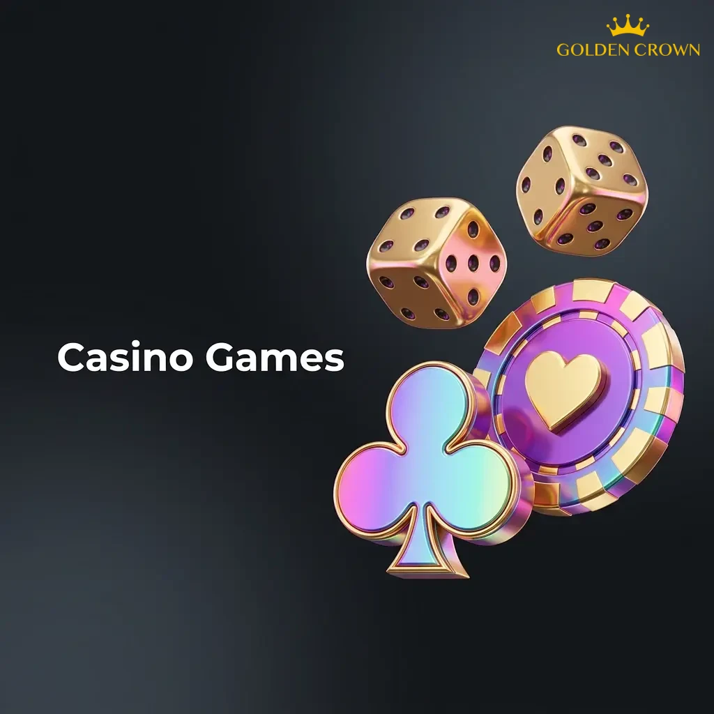 Casino games lobby showing pokies, blackjack, roulette, baccarat, and live dealer options at Golden Crown casino.