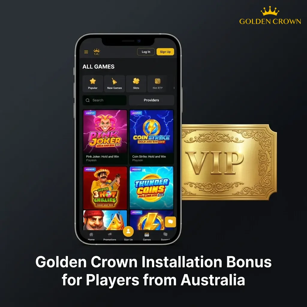 Golden Crown app welcome bonus for Australian players: 100% up to 1,500 AUD plus 300 Free Spins on first deposit.