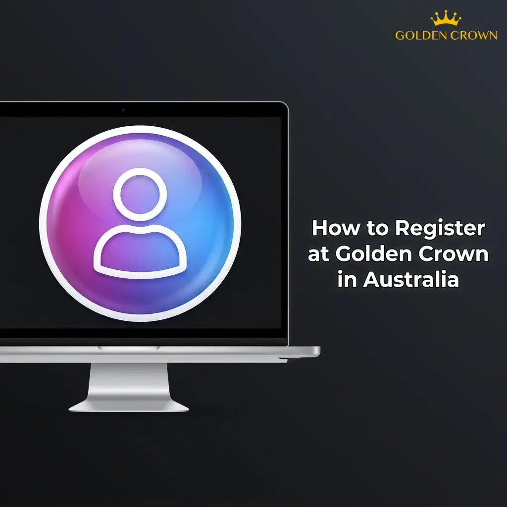 Golden Crown Australia registration steps showing sign-up process, account setup, and welcome bonus of 100% up to 1,500 AUD.