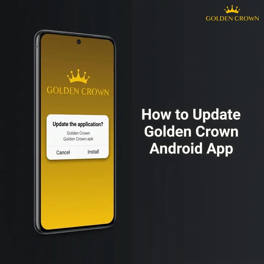 Android phone screen showing Golden Crown APK manual update steps with download and install prompts
