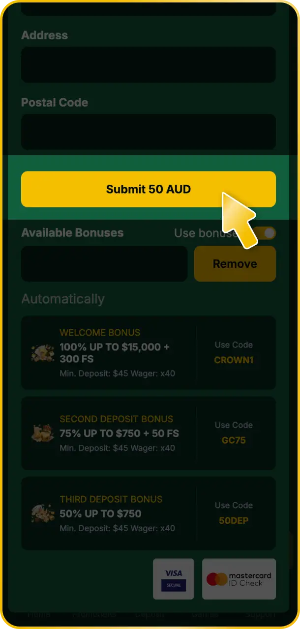 Enter a promo code in the Golden Crown cashier to receive gifts.