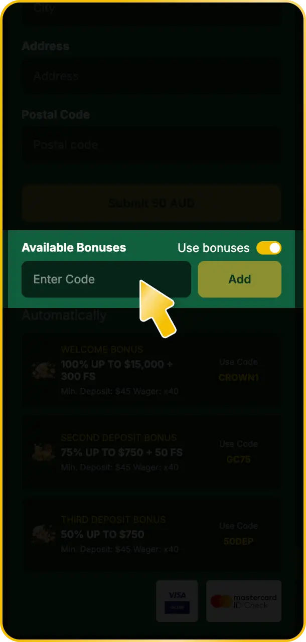 Make a qualifying deposit to claim your official Golden Crown bonus.