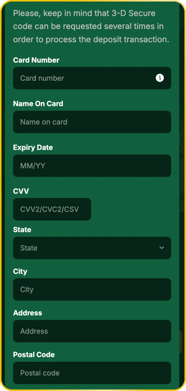 Specify transfer and payment details within the secure Golden Crown cashier.